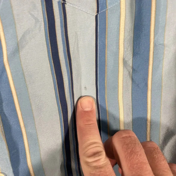 Evan Picone Silk Shirt Women's 10 Blue Striped Button Up Long Sleeve Pocket - Picture 5 of 11